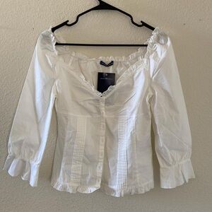 Brandy Melville White Ruffled Button-Front Top